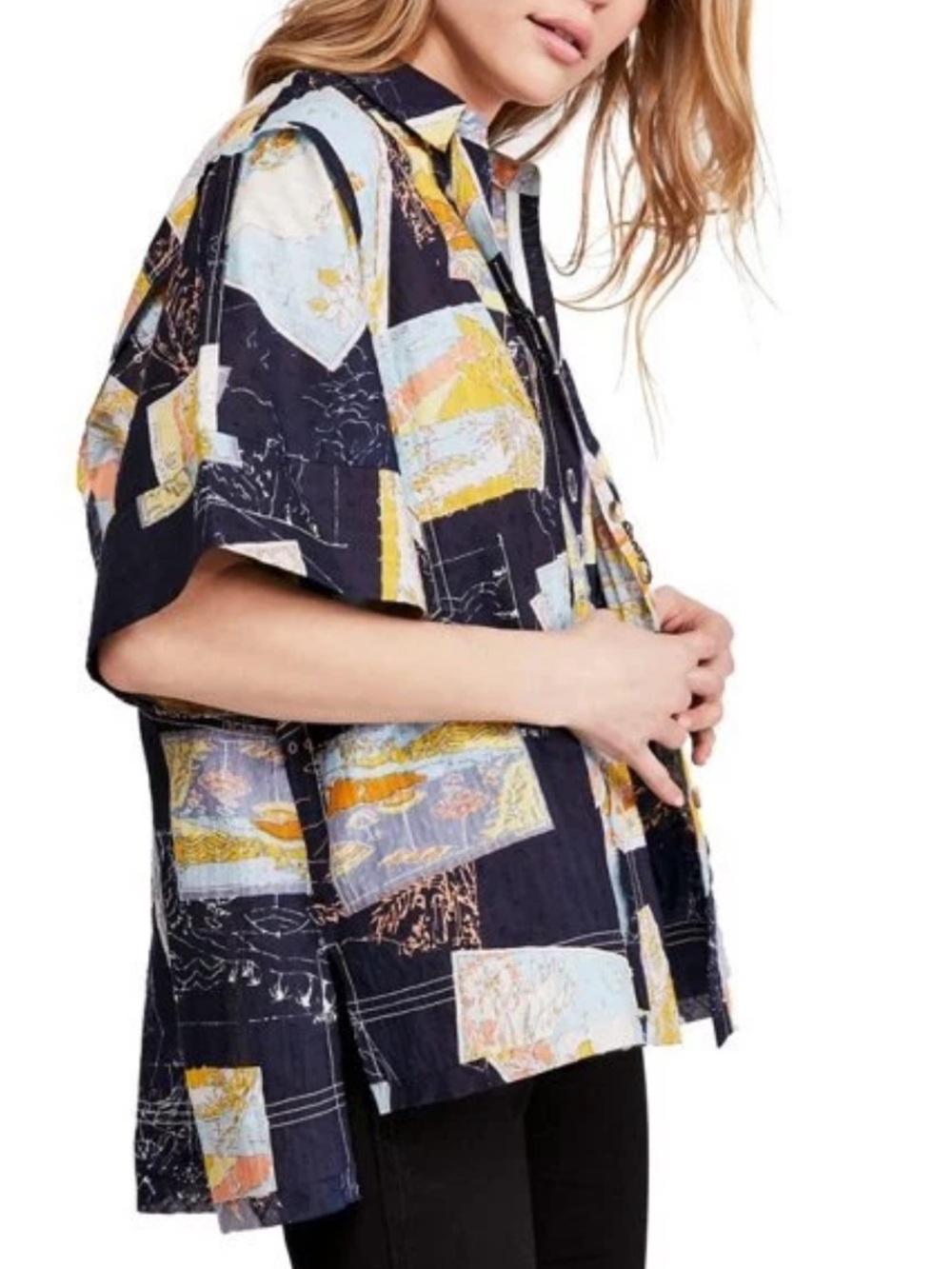 ❤️ Free People x We The Free Love Letters Oversized Button Down Bowling Shirt